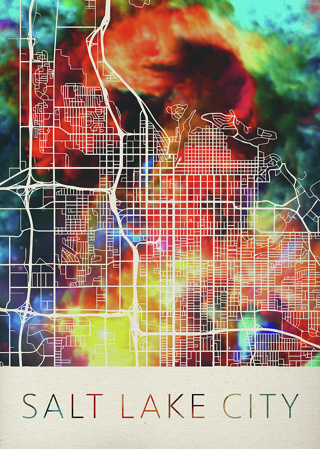 Salt Lake City Mixed Media - Salt Lake City Utah Watercolor City Street Map by Design Turnpike