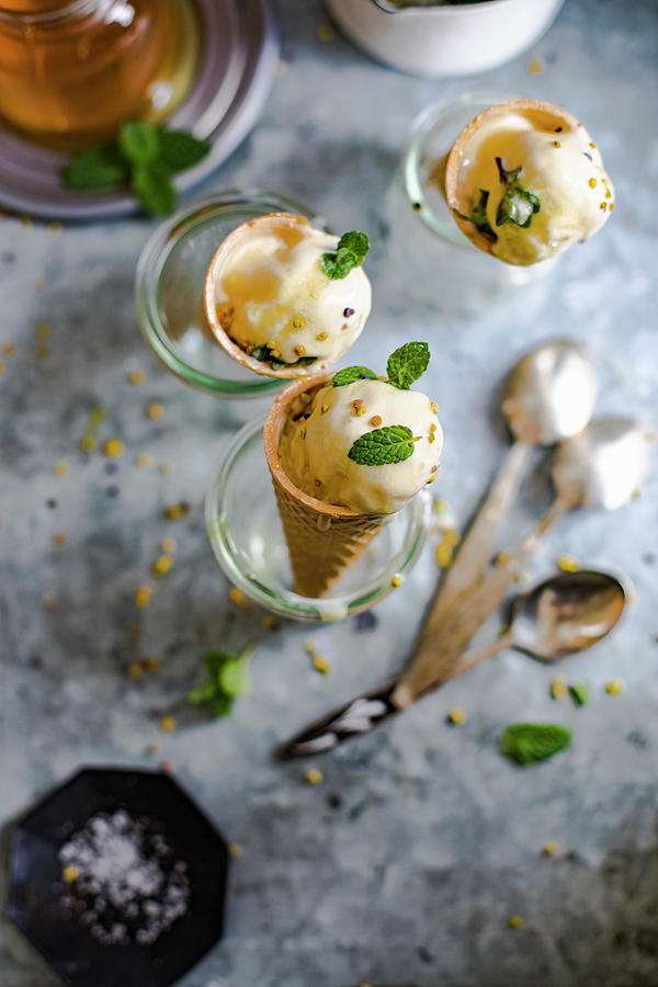 Salted Honey Ice Cream In Waffle Cones Photograph by Lilia Jankowska