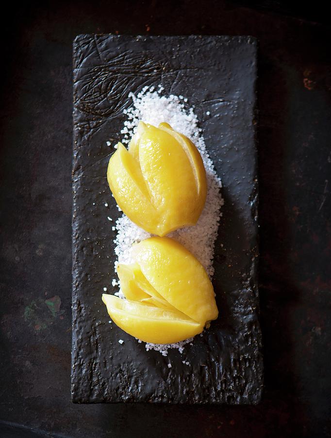 Salted Lemons With Lemon Balm Photograph by Great Stock!