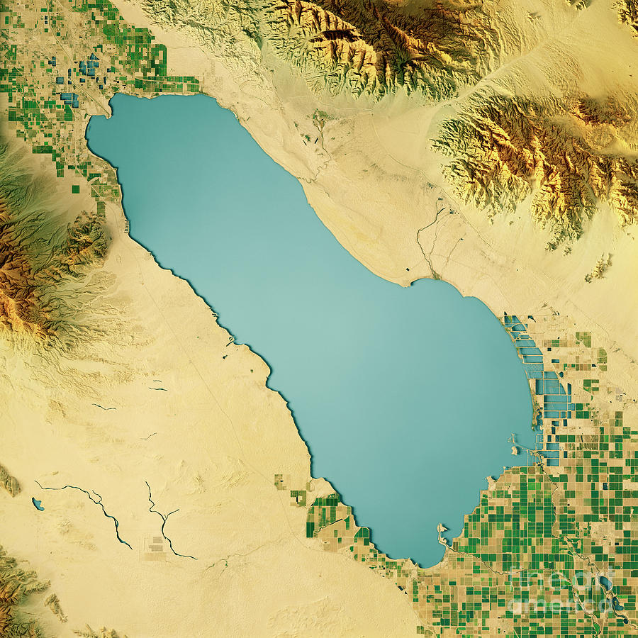 Map Digital Art - Salton Sea 3D Render Topographic Map Color by Frank Ramspott