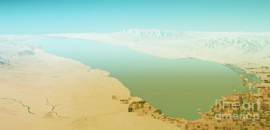 Map Digital Art - Salton Sea 3D Render Topographic Map Horizon by Frank Ramspott
