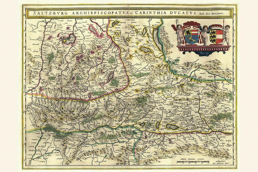 Map Painting - Saltzburg, Austria by Willem Janszoon Blaeu (Blau)
