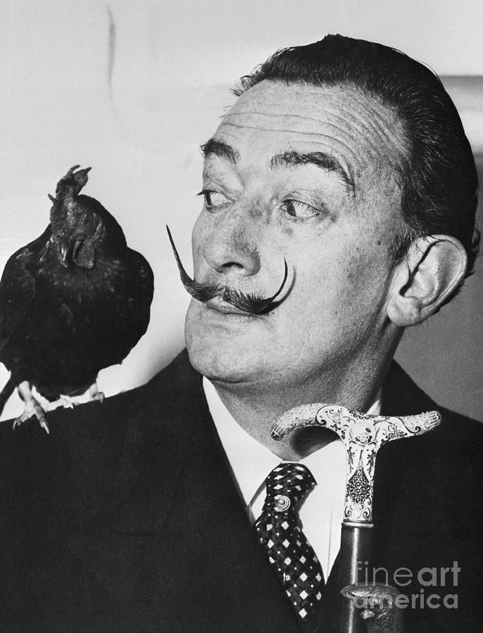 Salvador Dali With Rooster On Shoulder Photograph by Bettmann