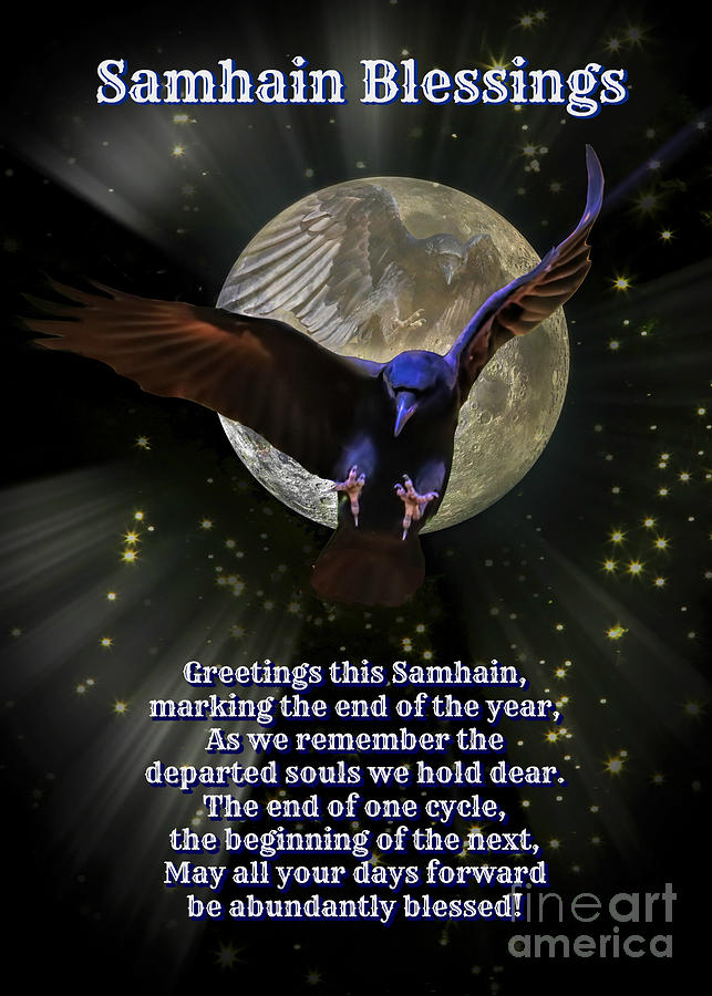 Samhain Blessings Pagan New Year Raven and Moon Photograph by Stephanie