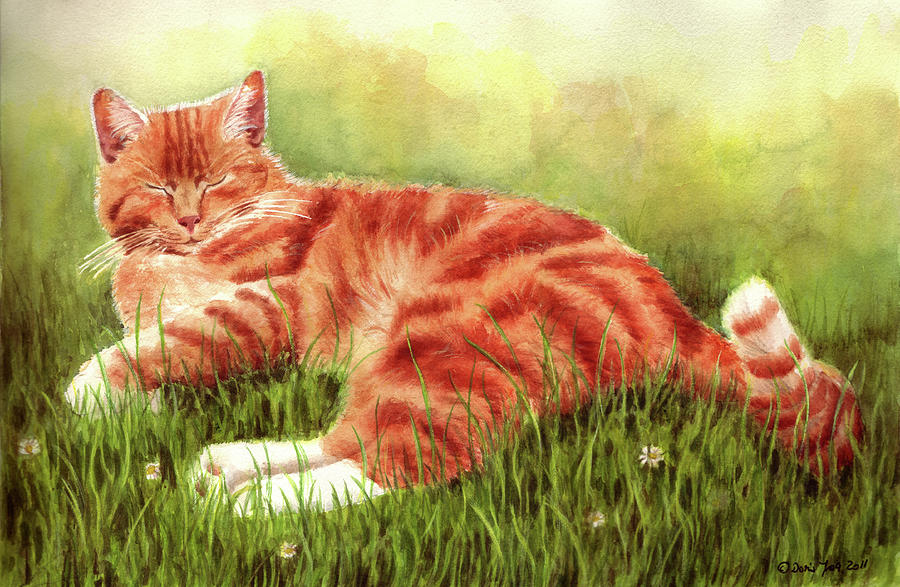 Animal Painting - Sammy In Grass by Doris Joa