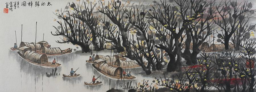 Sampan Dwellers on Taihu Lake Painting by Jenny Sanders