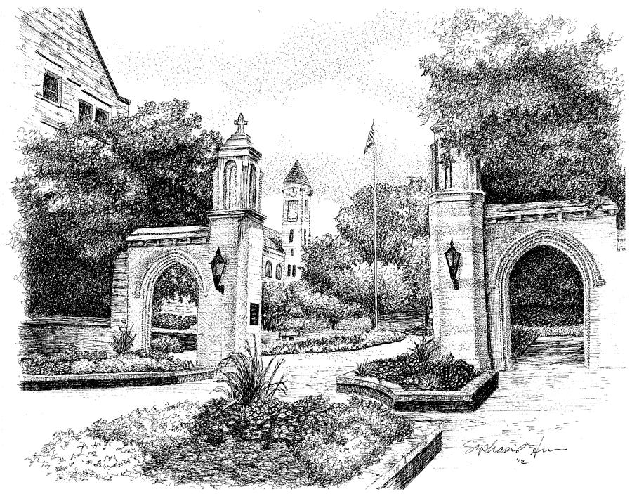 Architecture Drawing - Sample Gates, Indiana University, Bloomington by Stephanie Huber