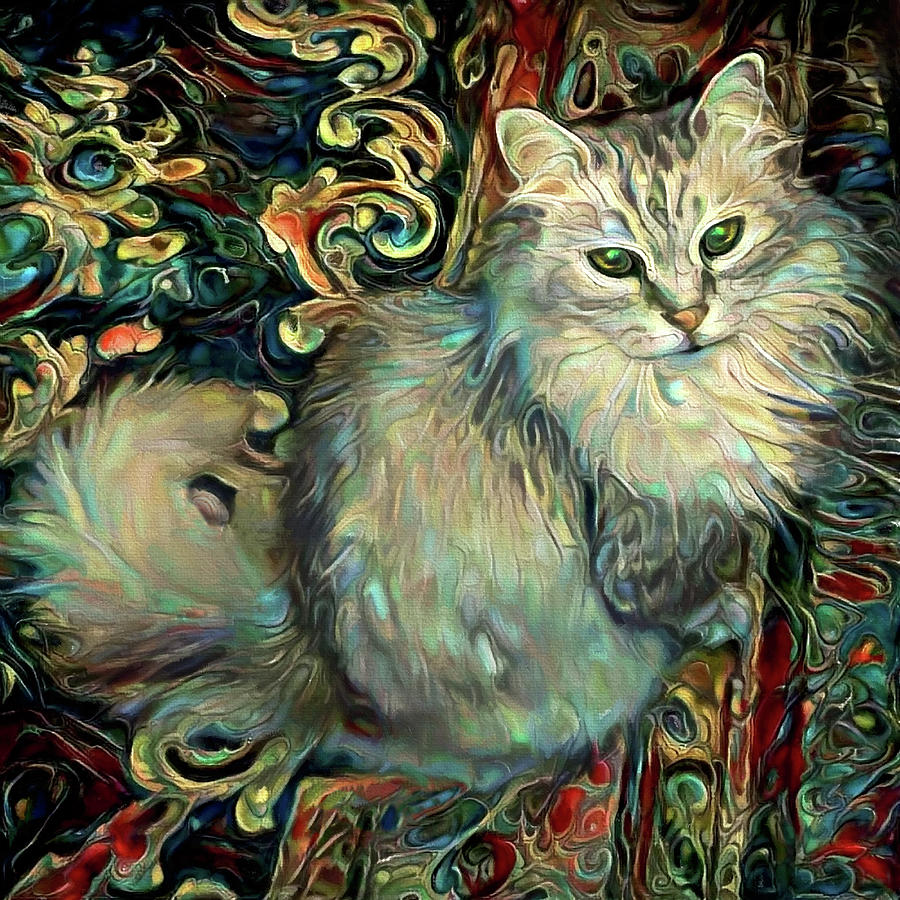 Samson the Silver Maine Coon Cat Digital Art by Peggy Collins