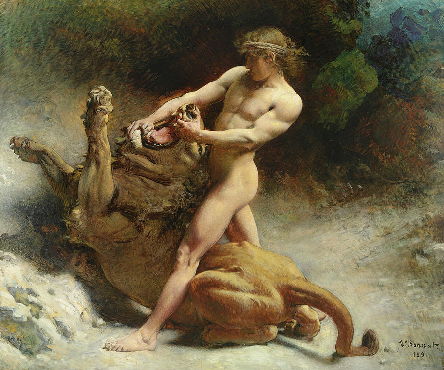 Lion Painting - Samsons Youth, 1891 by Leon Joseph Florentin Bonnat
