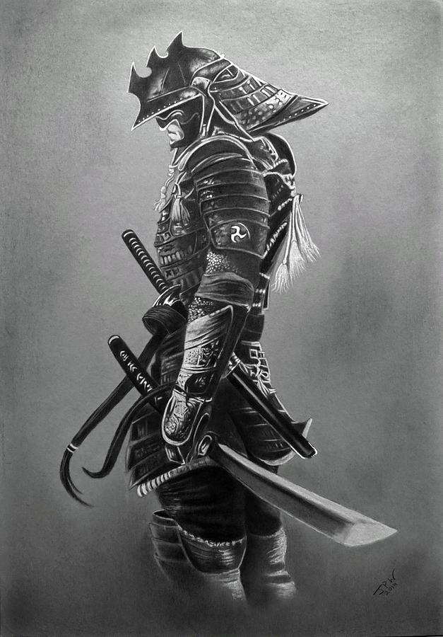 Обои black on white samurai