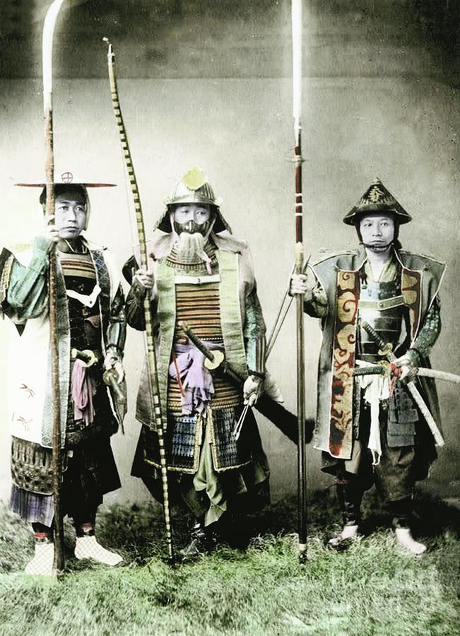 Samurai Of Old Japan Armed With Long Bow, Pole Arms And Swords, 1883 ...