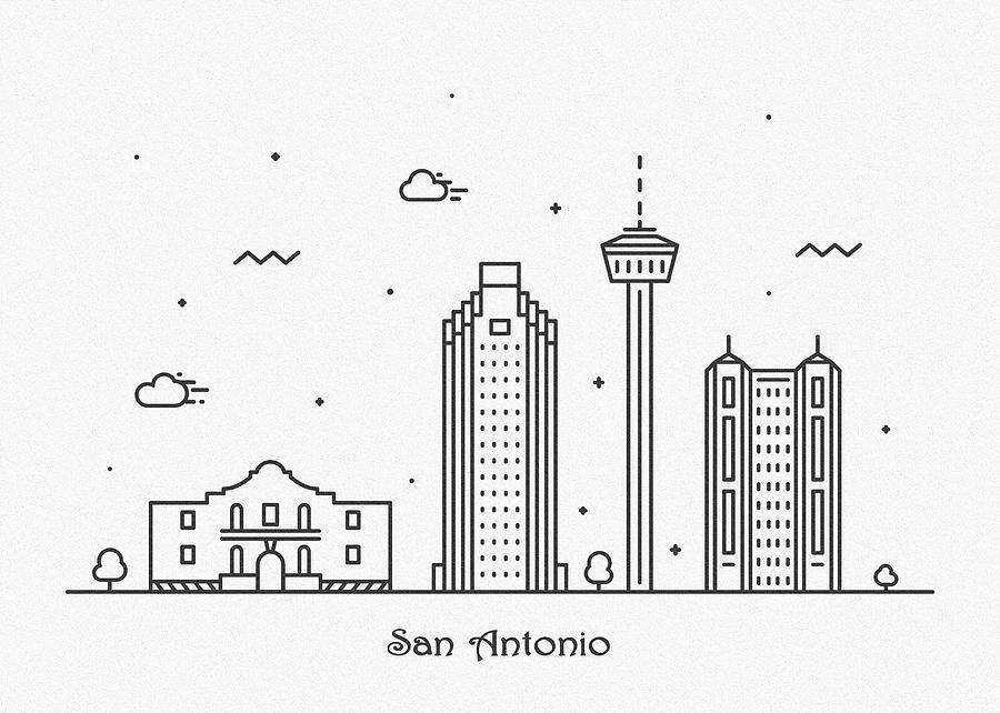 San Antonio Cityscape Travel Poster Drawing by Inspirowl Design