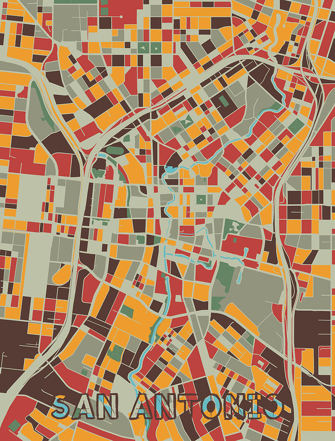 San Antonio Map Retro Digital Art
