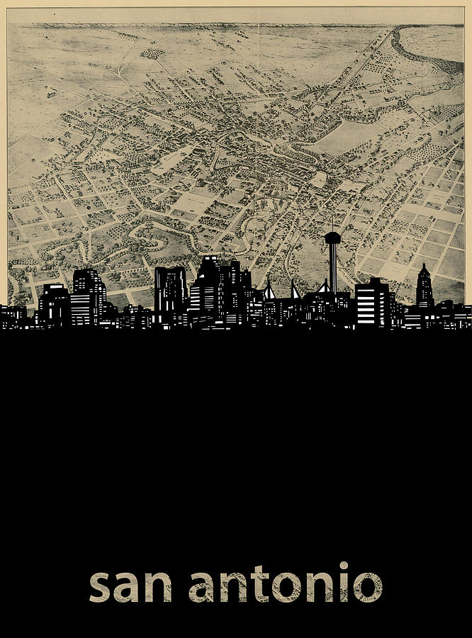 San Antonio Skyline Map Digital Art by Bekim M