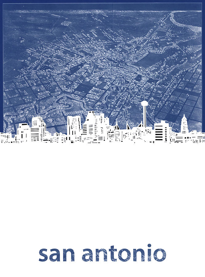 San Antonio Skyline Mapblue Digital Art by Bekim M