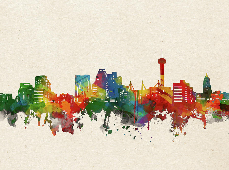 San Antonio Skyline Watercolor Digital Art