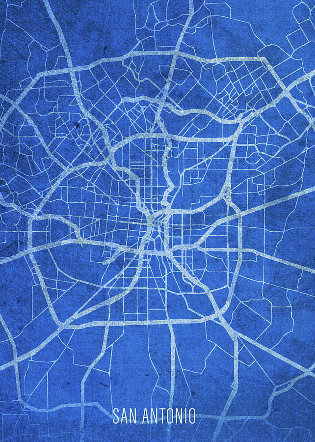 San Antonio Texas City Street Map Blueprints Mixed Media