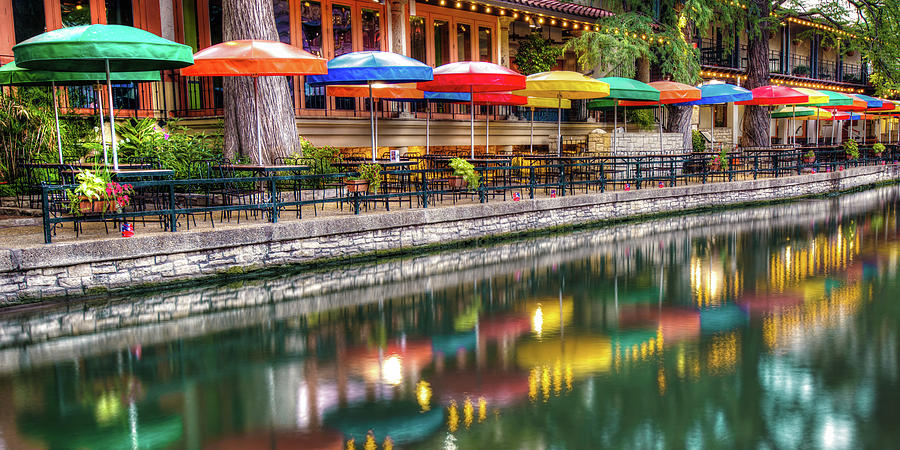 San Antonio Texas Riverwalk Umbrella Panorama Photograph by Gregory ...