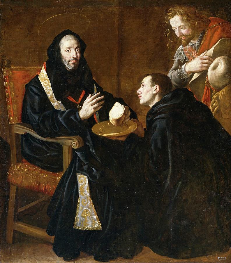San Benito bendiciendo el pan, ca. 1655, Spanish School, Oil on canvas... Painting by Juan Andres Ricci -1600-1681-
