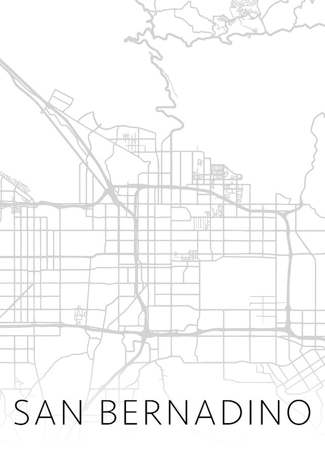 San Bernadino California City Map Black and White Street Series Mixed ...