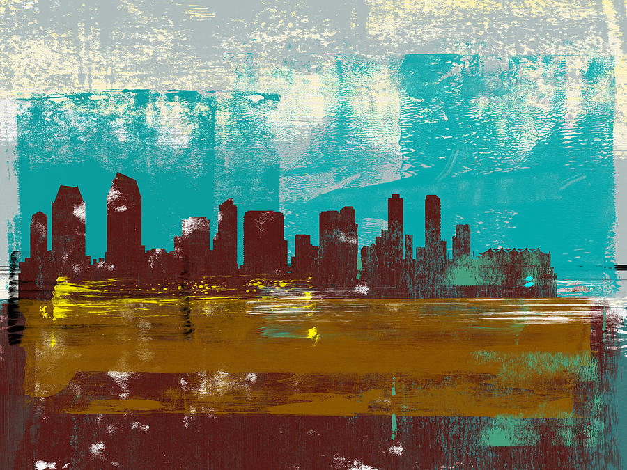 San Diego Mixed Media - San Diego Abstract Skyline II by Naxart Studio San Diego Mixed Media - San Diego Abstract Skyline II by Naxart Studio