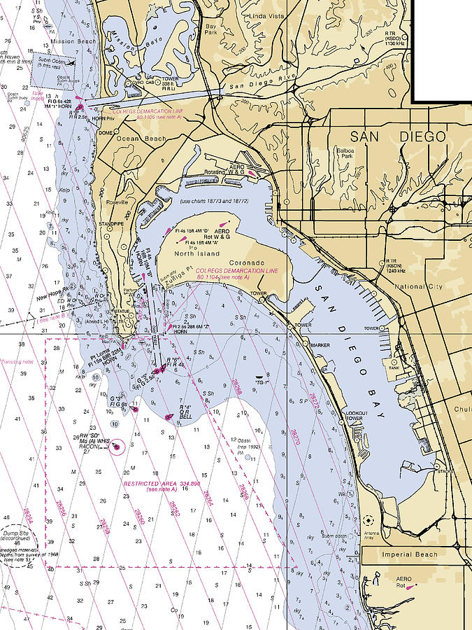 Sandiego california Nautical Chart _v6 Mixed Media by Sea Koast