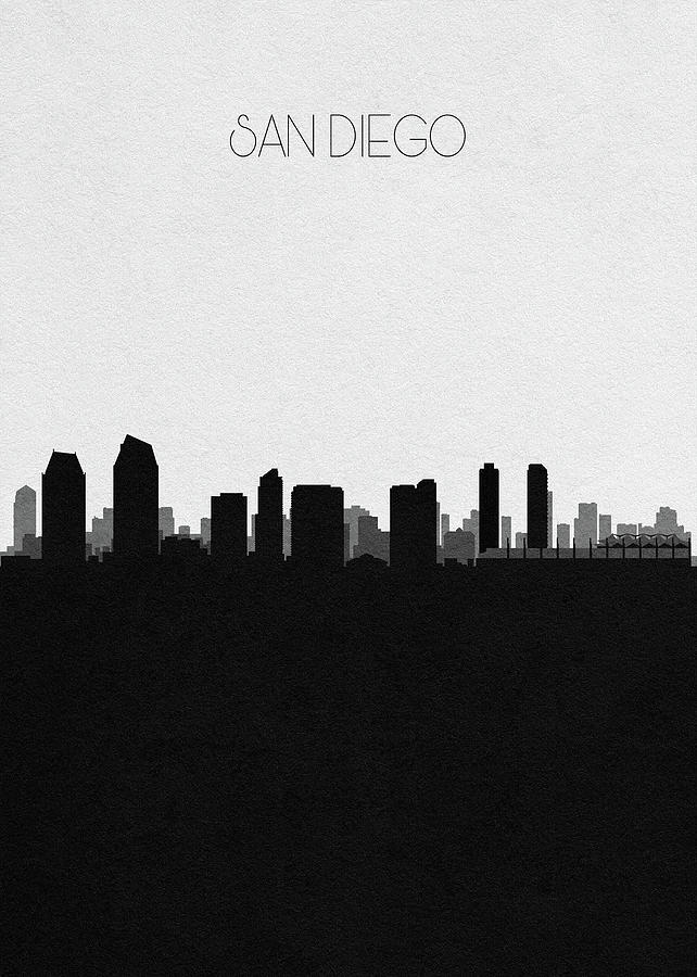 San Diego Cityscape Art Drawing by Inspirowl Design