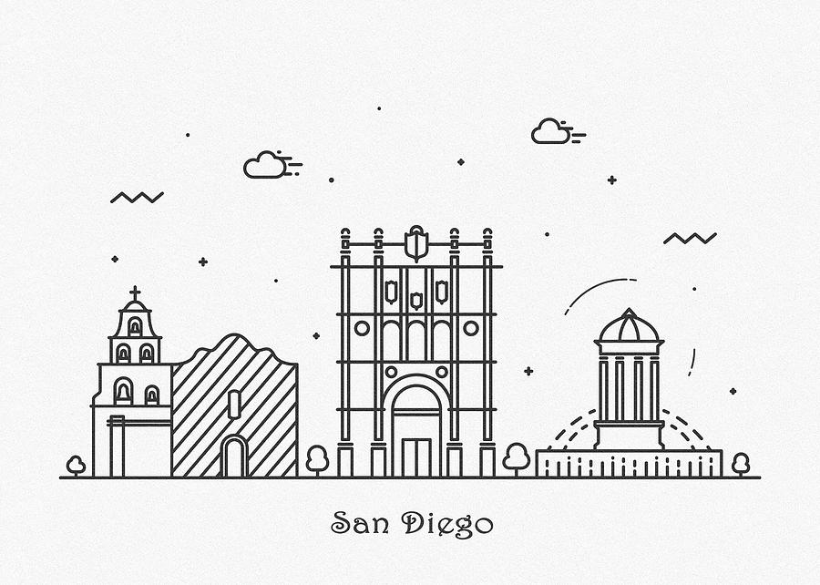 San Diego Cityscape Travel Poster Drawing by Inspirowl Design