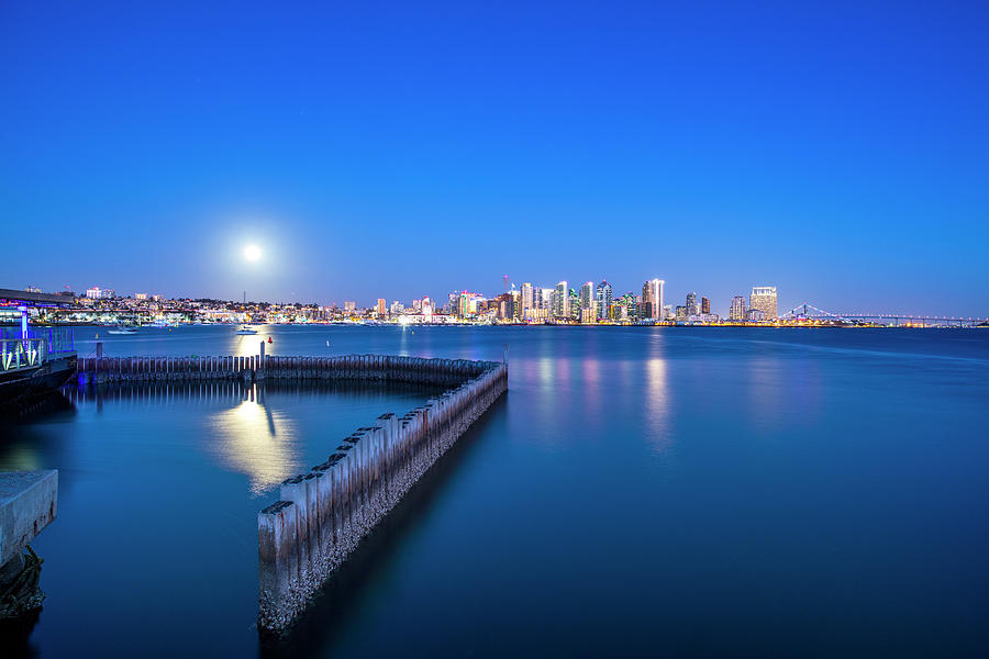 San Diego Harbor View Skyline Moonrise Photograph By Michael Sangiolo