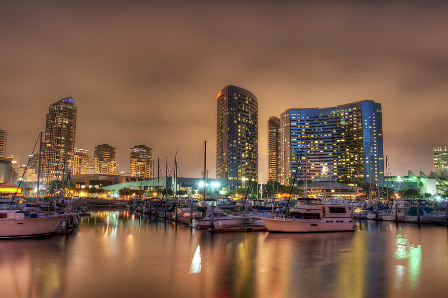 San Diego Marina And Skyline At Dusk, California, Usa Digital Art by ...