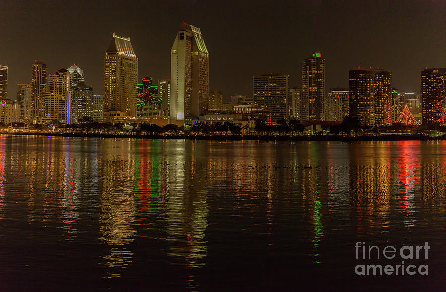 San Diego Photograph - San Diego Nightscape  D0209pano2-3 by Stephen Parker