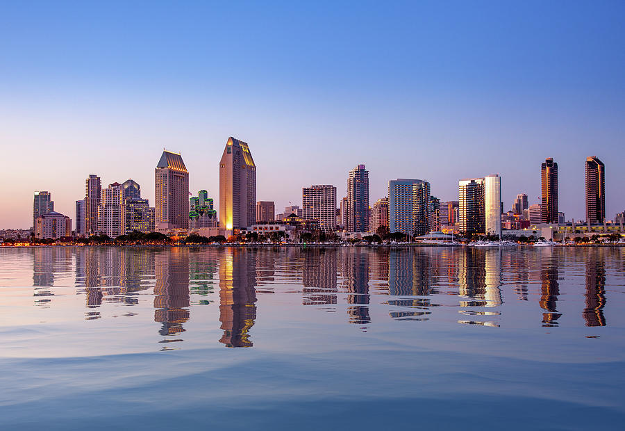 San Diego Photograph - San Diego Skyline at sunset from Coronado by Steven Heap