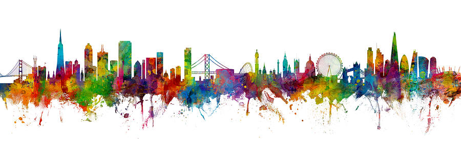San Francisco and London Skylines mashup Digital Art by Michael Tompsett