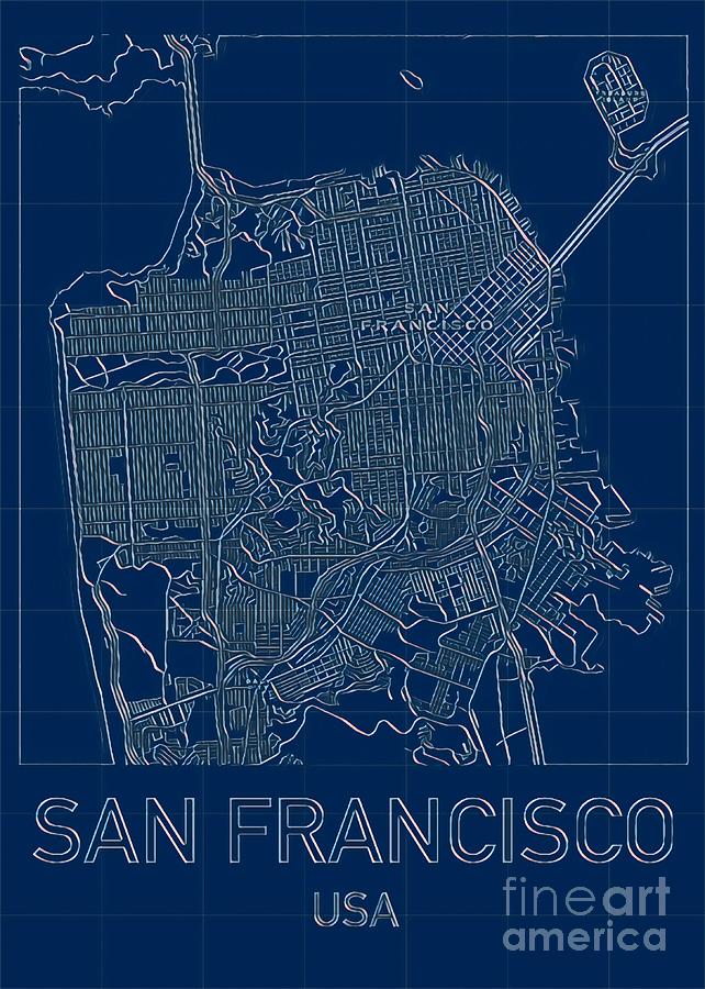 San Francisco Blueprint City Map Digital Art by HELGE Art Gallery