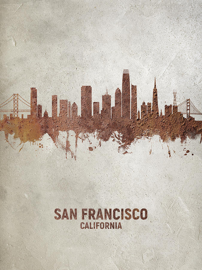 San Francisco Digital Art - San Francisco California Rust Skyline by Michael Tompsett