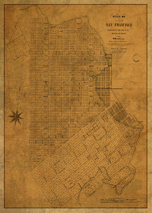 San Francisco California Vintage City Street Map 1849 Mixed Media by ...
