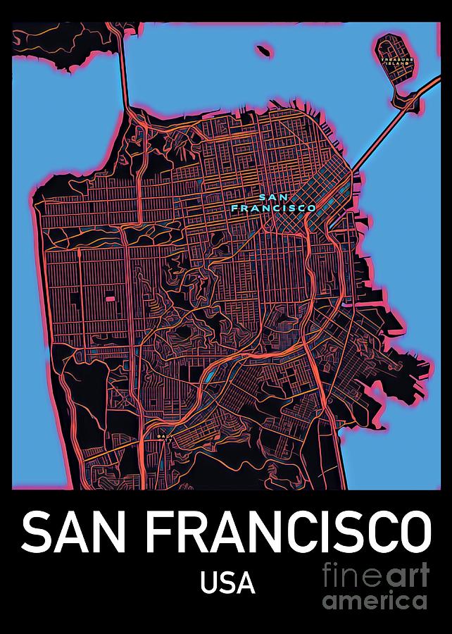 San Francisco City Map Digital Art by HELGE Art Gallery