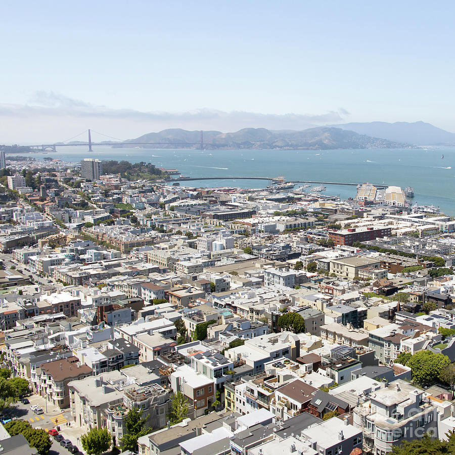 San Francisco Cityscape Panorama West View With Golden Gate Bridge Fishermans Wharf Pier 39 R605 sq Photograph by Wingsdomain Art and Photography