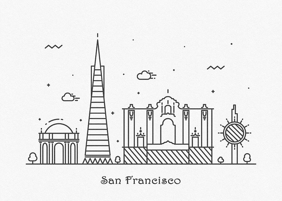 San Francisco Cityscape Travel Poster Drawing by Inspirowl Design