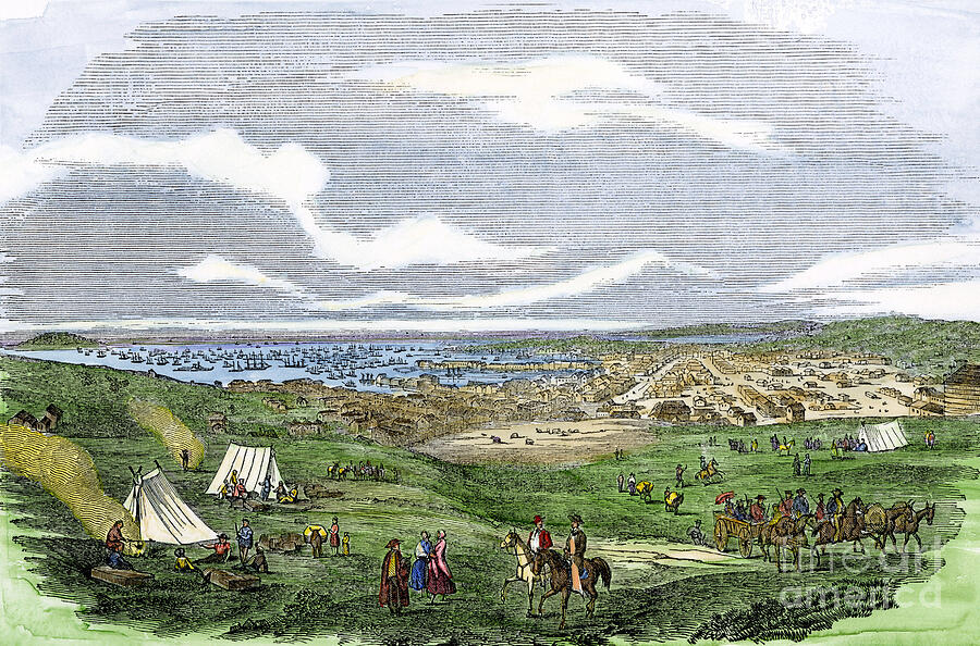 San Francisco During The Gold Rush Seen From Telegraph Hill, Early 1851 Colour Engraving Of The 19th Century Drawing by American School