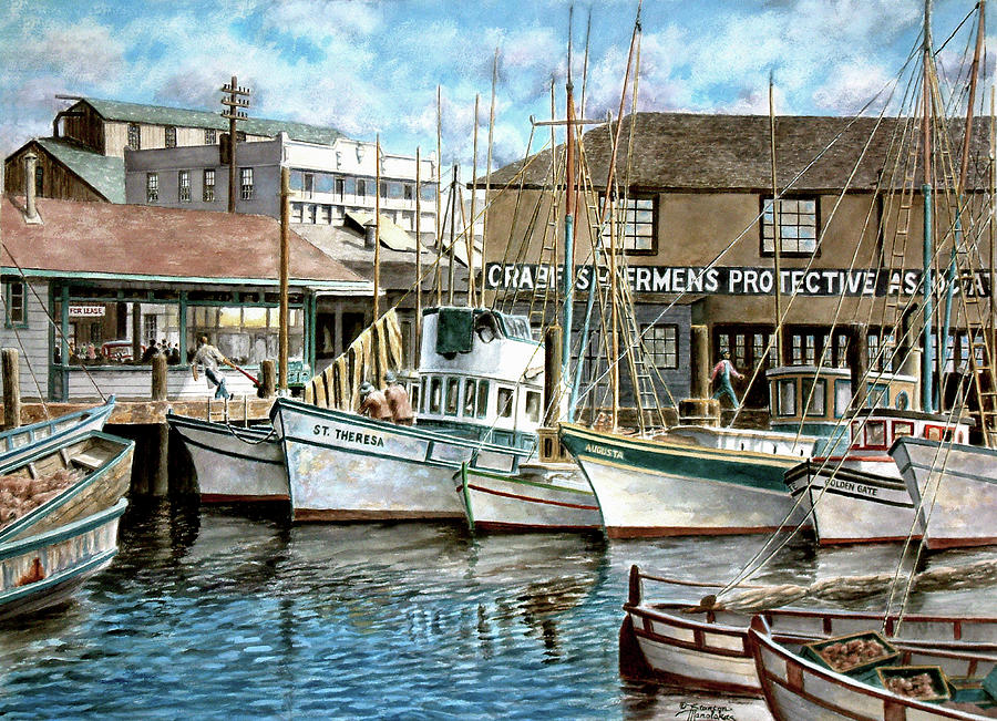 Boat Painting - San Francisco Fishermans Wharf 1941 by Stanton Manolakas