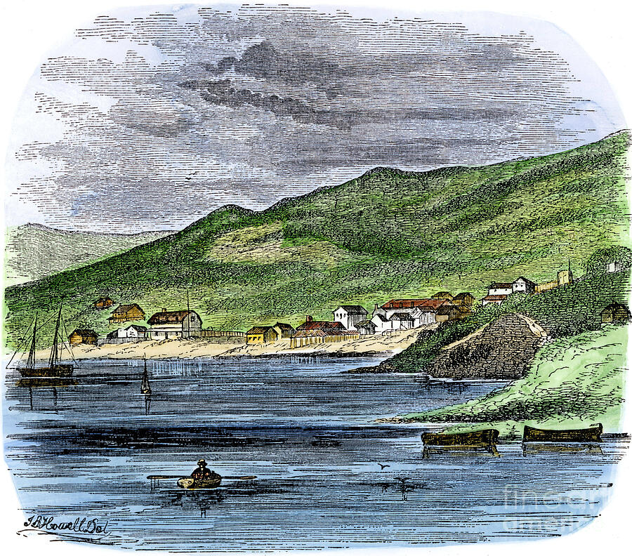 San Francisco In 1847 View Of The Bay Before The Discovery Of Gold In California Colour Engraving Of The 19th Century Drawing by American School