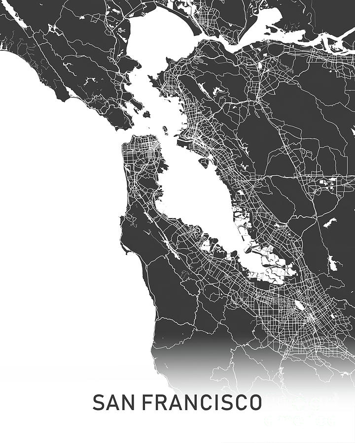 San Francisco map black and white Photograph by Delphimages Map Creations