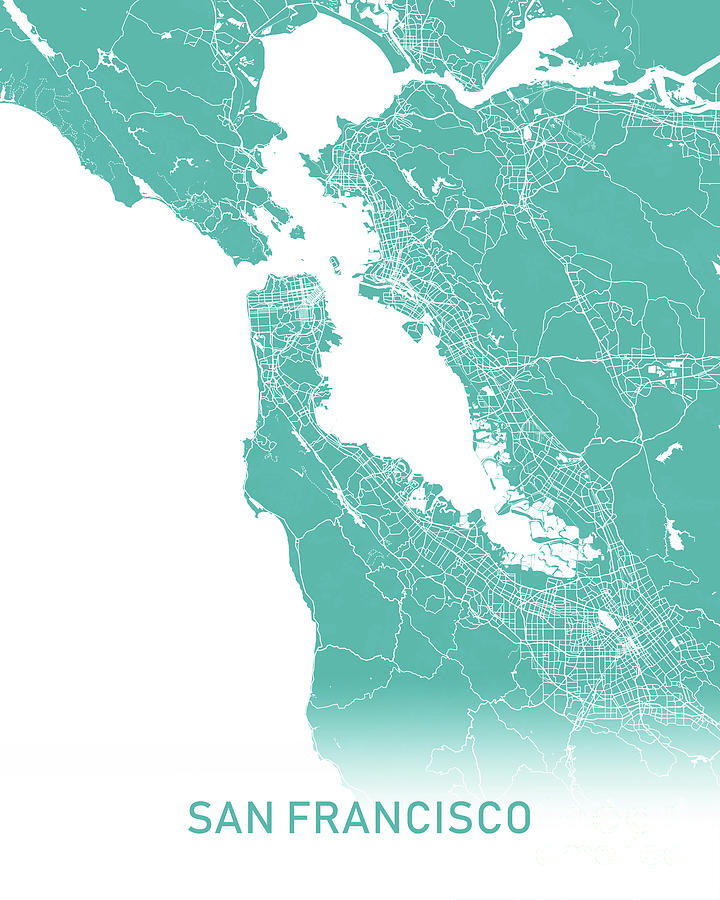 San Francisco map teal Digital Art by Delphimages Map Creations