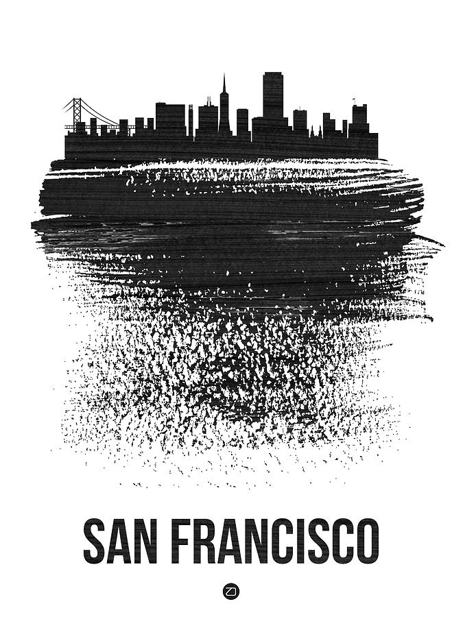 San Francisco Mixed Media - San Francisco Skyline Brush Stroke Black by Naxart Studio