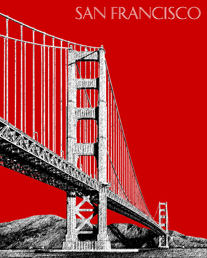 Architecture Digital Art - San Francisco Skyline Golden Gate Bridge 2 - Slate Blue by DB Artist