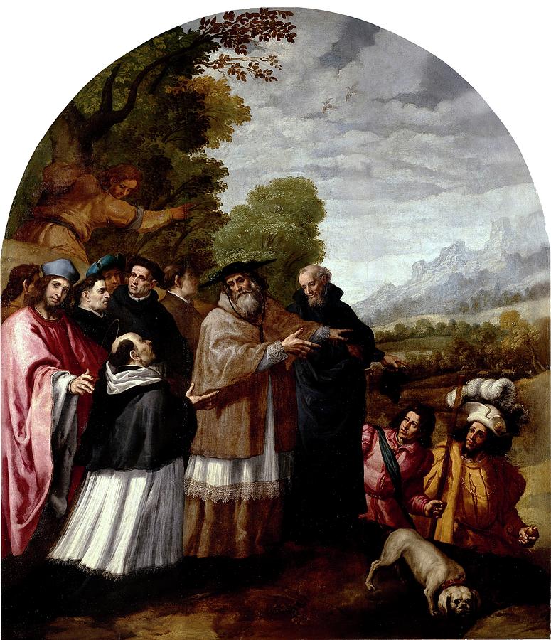 San Hugo acompana a San Bruno y a sus seis companeros al macizo de la Chartre... Painting by Vincenzo Carducci -c 1576-1638-