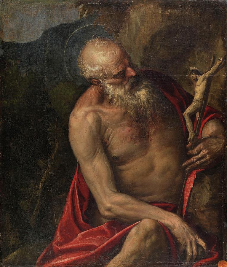 San Jeronimo meditando, ca. 1585, Spanish School, Canvas, 93 c... Painting by Paolo Veronese -1528-1588-