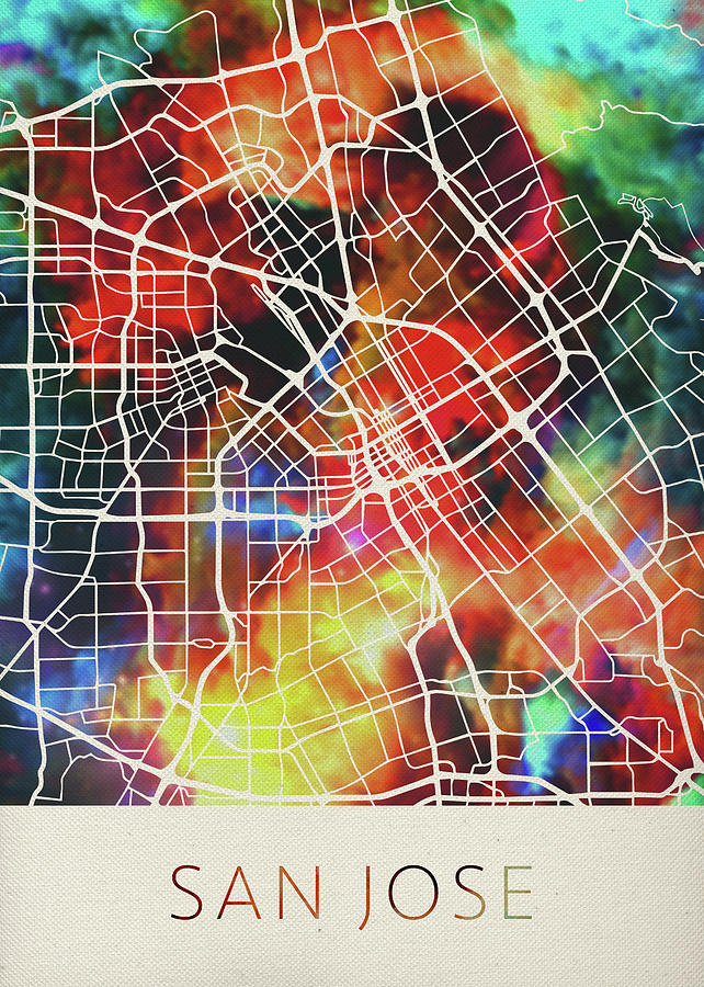 San Jose Mixed Media - San Jose California Watercolor City Street Map by Design Turnpike