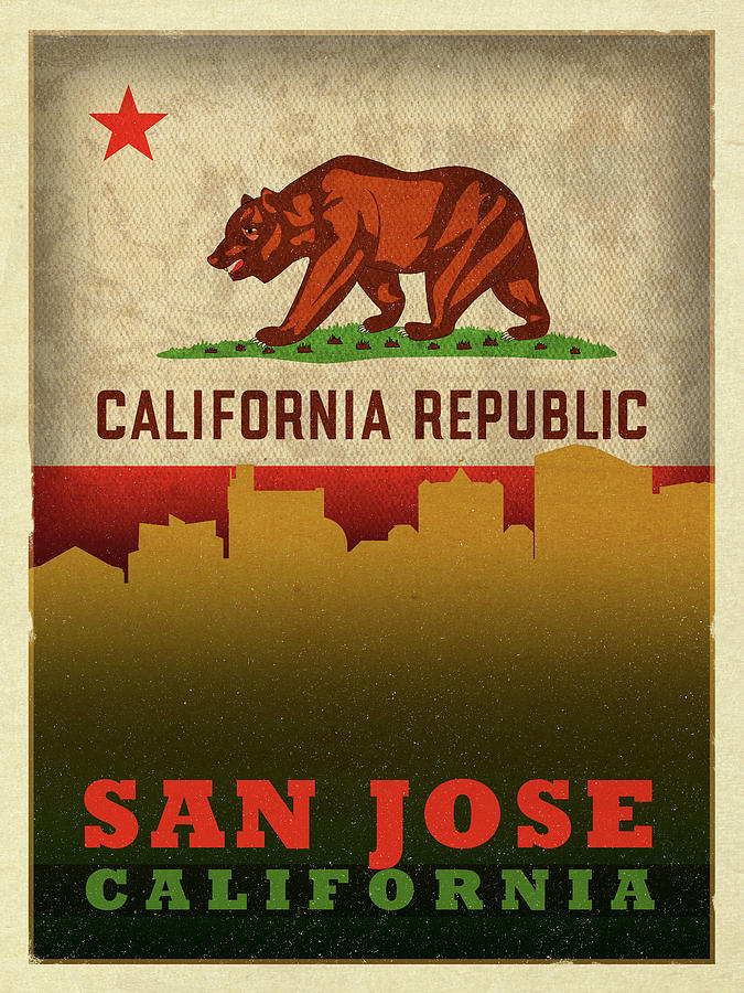 San Jose Mixed Media - San Jose City Skyline State Flag Of California by Design Turnpike